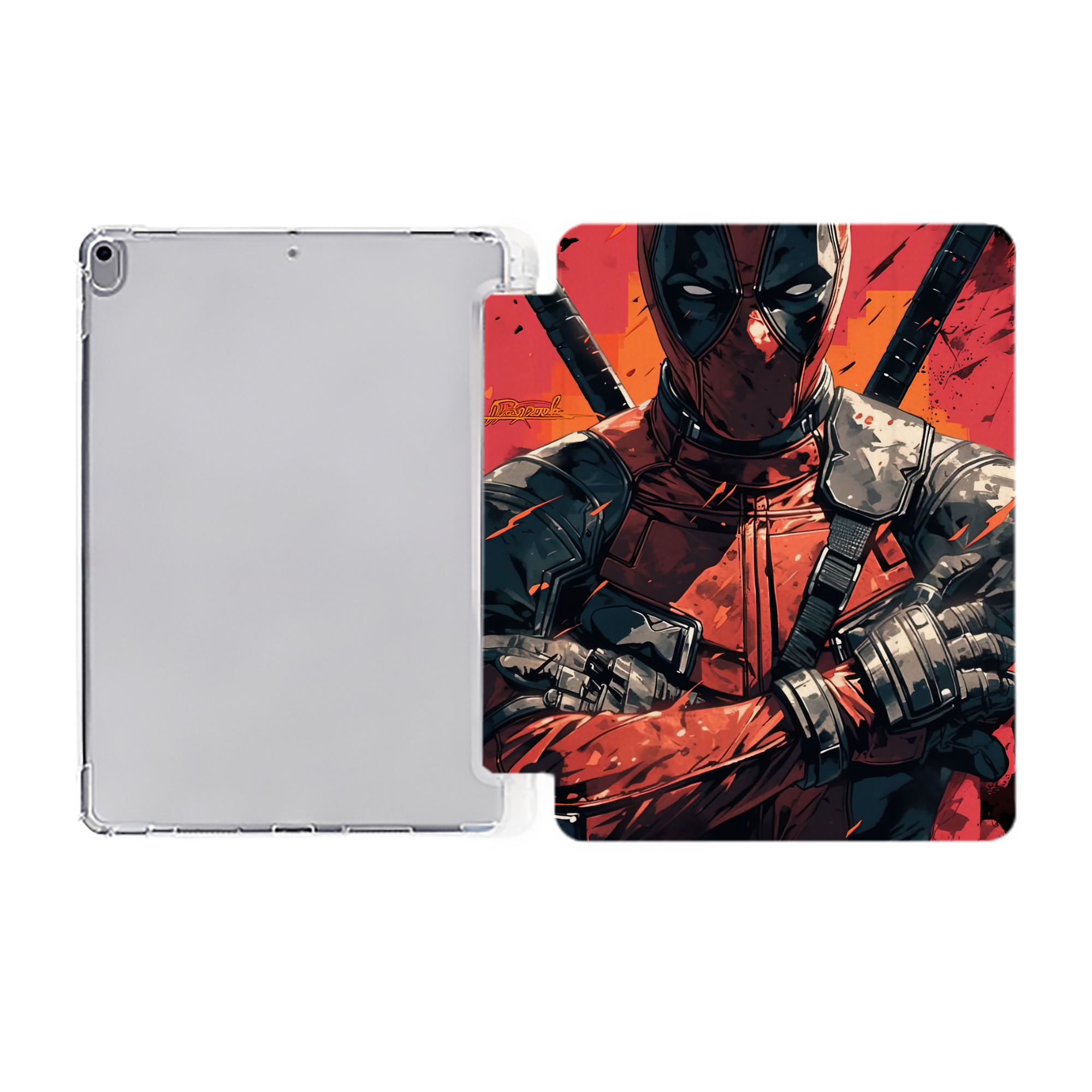 （画像用） Deadpool デッドプール IPad ケース ペン収納付き 三つ折りスタンド PUレザー×シリコン 対応機種9.5/10.5/10.9インチ